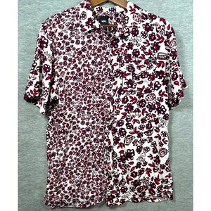 Vans Mens Sz M Classic Fit Red Floral Button Up Shirt Hawaiian